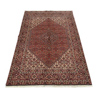Bidjar Rug 4’8” X 6’6” Red Wool Vintage Traditional Hand-Knotted Carpet For Sale