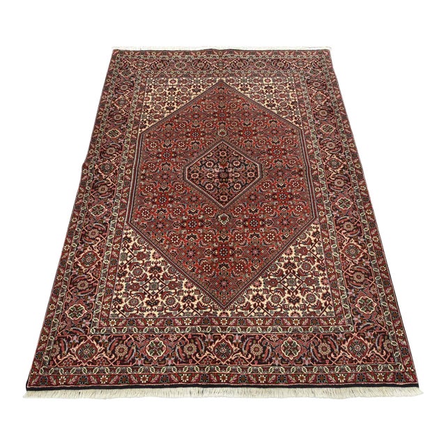 Bidjar Rug 4’8” X 6’6” Red Wool Vintage Traditional Hand-Knotted Carpet For Sale