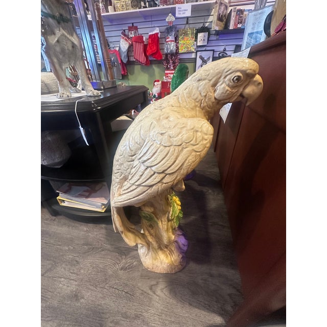 1950s 1950's Vintage White Chalkware Large Parrot on Tree Statue For Sale - Image 5 of 6