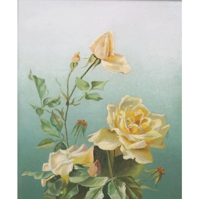 Elegant Early 20th Century Floral Still Life of Cascading Yellow Hybrid Tea Roses Realistic early 20th Century floral...