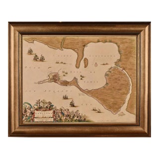 Cadiz Island: A Framed 17th Century Hand-Colored Map From Blaeu's Atlas Major, 1662 For Sale