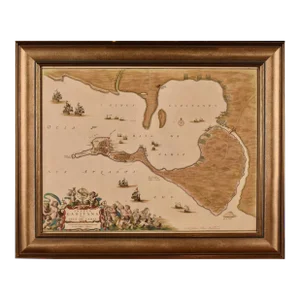 Cadiz Island: A Framed 17th Century Hand-Colored Map From Blaeu's Atlas Major, 1662
