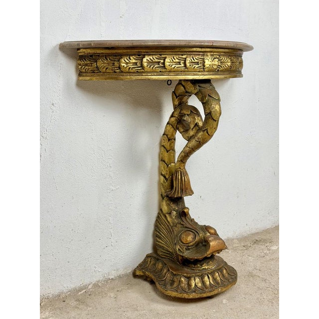 1950s Italian Giltwood Demi-Lune Table with Marble Top, 1950 For Sale - Image 5 of 9