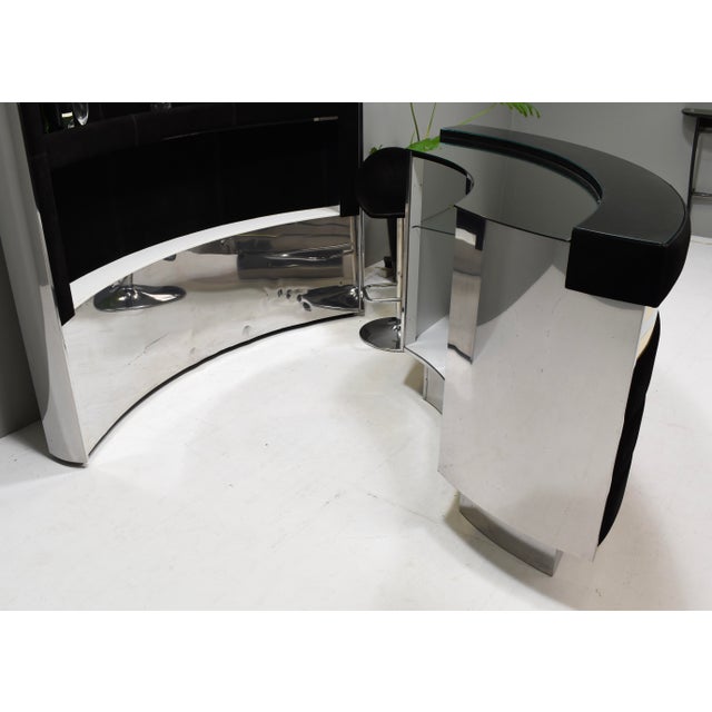 Hollywood Regency Bar in Black Suede, Brass and Chrome, 1970s For Sale - Image 11 of 18