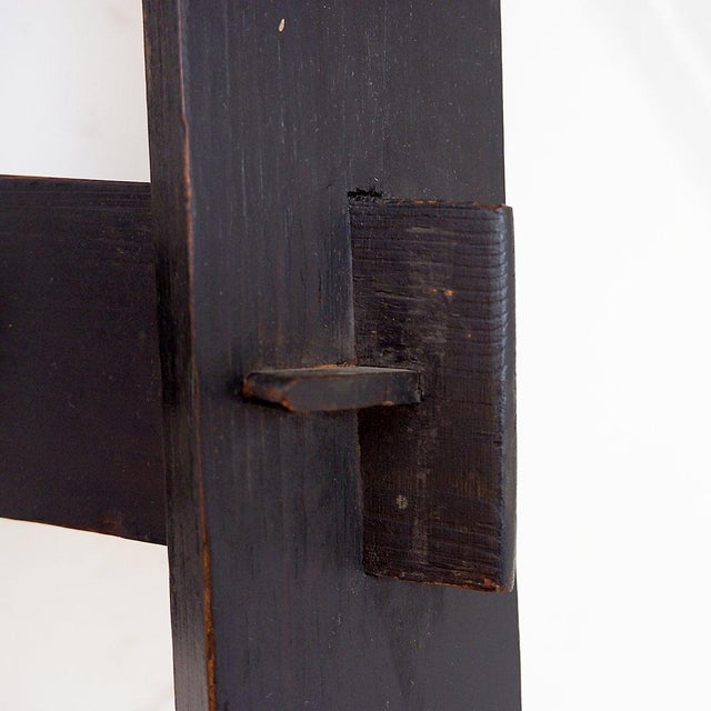 Vintage Black-Stained Wooden Tripod Stool with Tenon Joints For Sale - Image 10 of 13