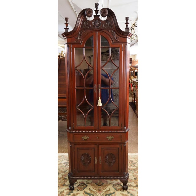 Chippendale 19th Century Mahogany Centennial Chippendale Ball & Claw Corner Cabinet For Sale - Image 3 of 15