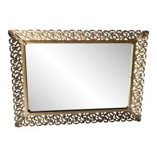 Vintage Hollywood Regency Gold Mirrored Vanity Tray For Sale
