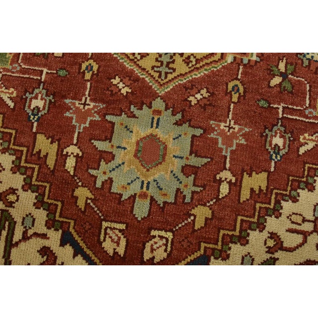 Heriz Rug 4′ X 6′ Red Wool Tribal Hand-Knotted Oriental Carpet For Sale - Image 4 of 12