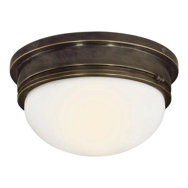 Chapman & Myers for Visual Comfort Signature Marine Large Flush Mount in Bronze with White Glass For Sale