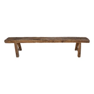 Rustic Antique Elm Village Bench For Sale