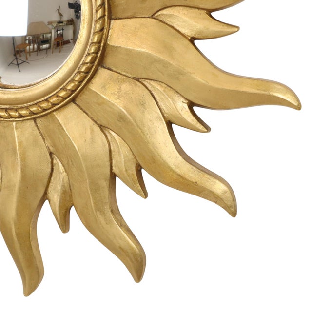 Gold Vintage Convex Gilt Sunburst Witch Mirror, 1960s For Sale - Image 8 of 18