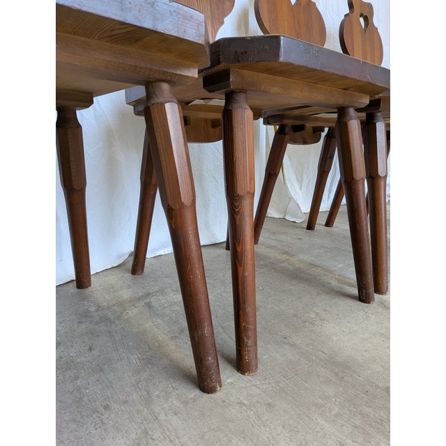 Brown Vintage Tyrolean Farmhouse Chairs with Heart Cutouts, 1970s, Set of 6 For Sale - Image 8 of 18