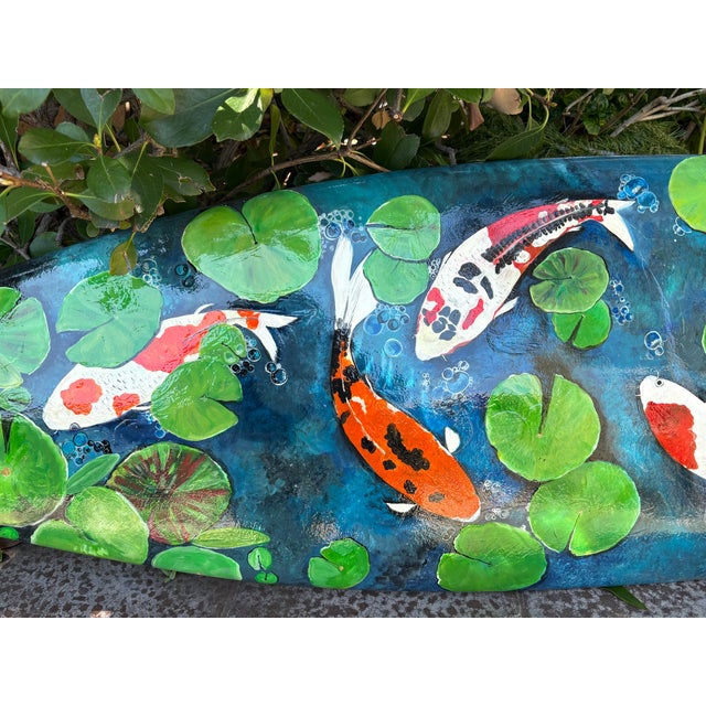 Realism Custom Hand Painted Koi Surfboard For Sale - Image 3 of 7
