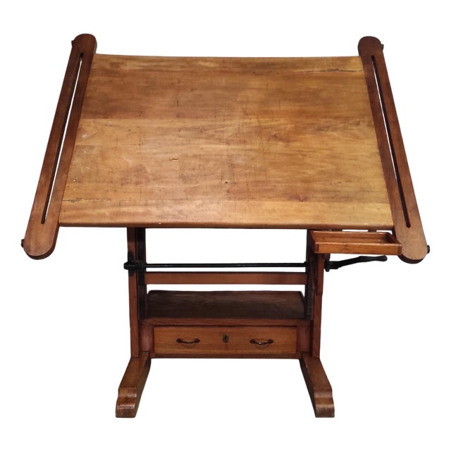 Vintage Adjustable Architect's Drafting Table in Wood For Sale