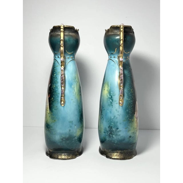 Art Nouveau 1890s Victoria Carlsbad Austria Art Nouveau Art Nouveau Portrait Vases - Pair For Sale - Image 3 of 9