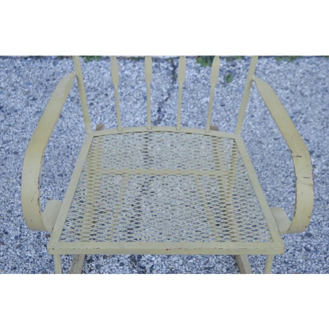 Wood Mid Century Modern Wrought Iron Rocking Chair After Salterini and Arthur Umanoff For Sale - Image 7 of 10