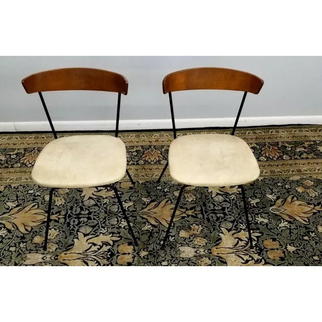 Mid-Century Modern 1970s Clifford Pascoe Paul McCobb Style Pair of Wrought Iron Dining Side Chairs Original Label For Sale - Image 3 of 12
