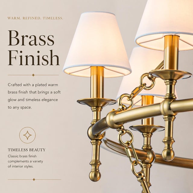 Aloadecor Classic Large Warm Brass Two-Tier Chandelier With White Shades For Sale - Image 4 of 8