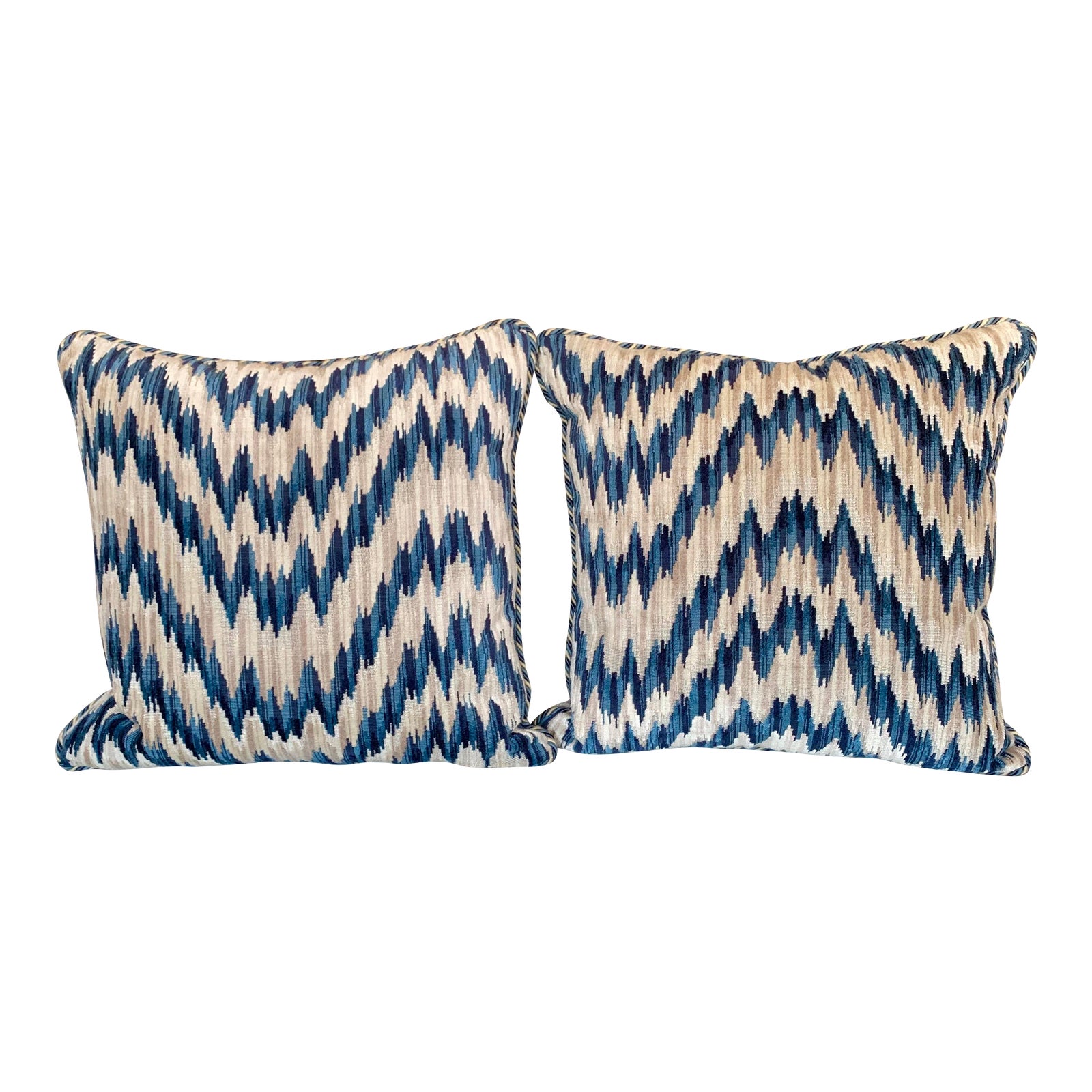 Contemporary Clarence House Cut Velvet Chevron Pattern Pillows A