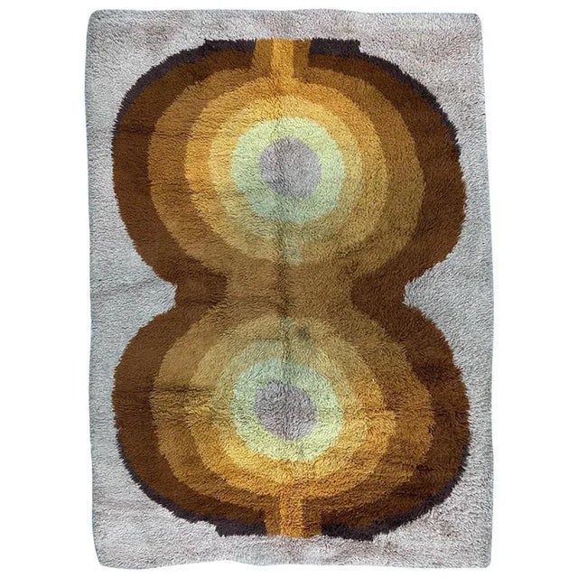 Yellow and Brown Rug, North European, 1970s For Sale - Image 12 of 12