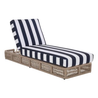 Gillian Chaise Lounge, Heather Tan/Navy Stripe For Sale