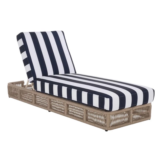 Gillian Chaise Lounge, Heather Tan/Navy Stripe For Sale