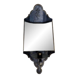 Vintage Tapered 5-Panel Mirrored Metal Toleware Candle Sconce For Sale