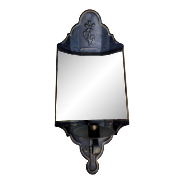 Vintage Tapered 5-Panel Mirrored Metal Toleware Candle Sconce For Sale