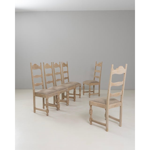 1970s Belgian Oak Dining Chairs With Upholstered Seats - Set of 6 For Sale - Image 16 of 18