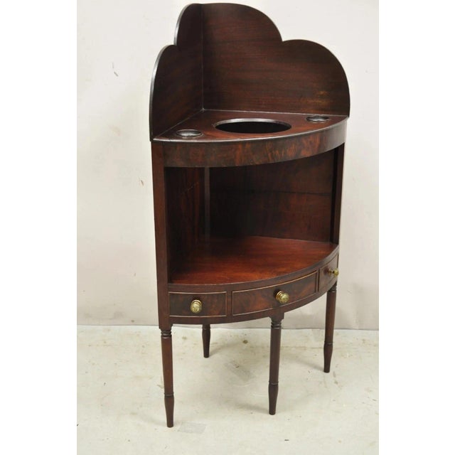 Antique Georgian Mahogany Bathroom Corner Washstand Sink Side Table with Drawer. Circa Late 19th Century. Measurements:...