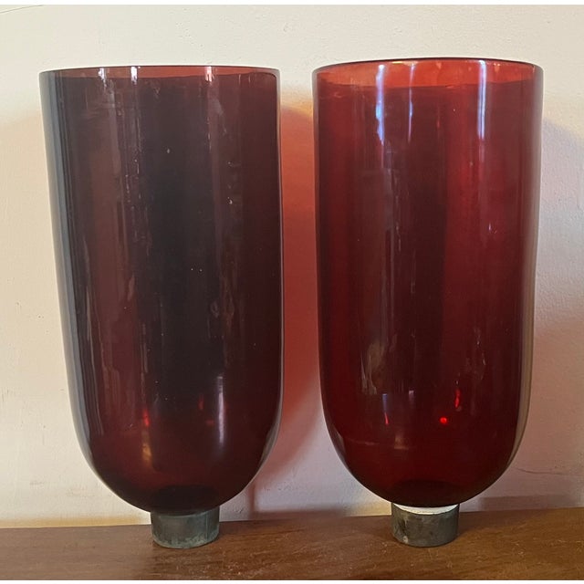 American Antique 19th Century American Classical Blown Amethyst Glass Hurricane Wall Sconce Shades - A Pair For Sale - Image 3 of 13