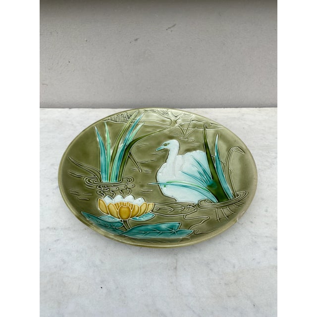 Large French Platter Swan in a Pond Orchies Circa 1900.