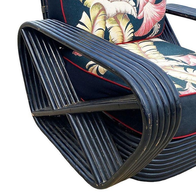 1950s Restored Black Frankl Style 6-Strand Square Pretzel Rattan Sofa Lounge Chair Set For Sale - Image 15 of 18