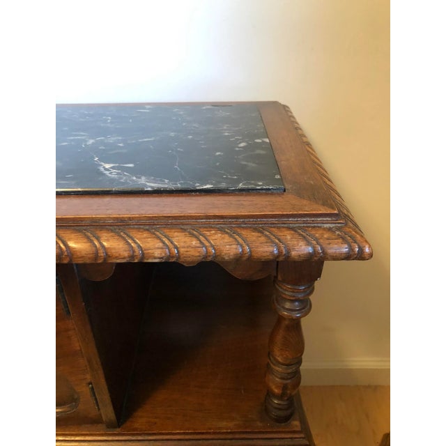 Wood Early 20th C. English Stone Marble Table Carved Tiger Oak For Sale - Image 7 of 9