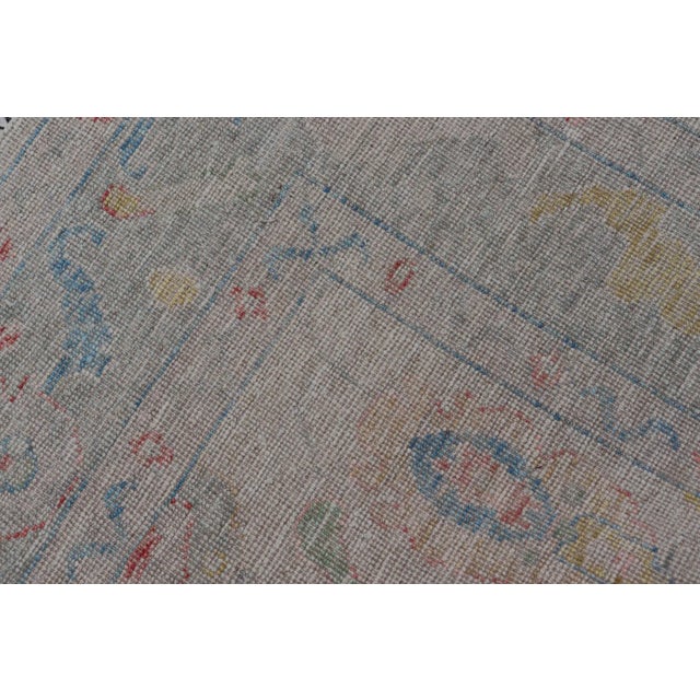 Modern All-Over Floral Oushak With Muted Background and Accent Colors For Sale - Image 12 of 13