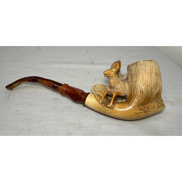 Huge Antique 1894 Hand Carved Buck Deer Figural Meerschaum Smoking Pipe Amber For Sale - Image 11 of 18