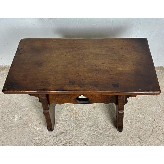 Brown Rustic Hand-Carved Walnut Stool, 1910 For Sale - Image 8 of 13