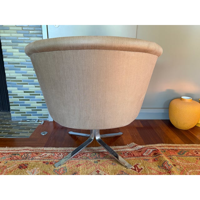 Metal Mid-Century Modern Champagne Swivel Barrel Lounge Chairs - A Pair For Sale - Image 7 of 11