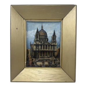 Antique Saint Pauls Cathedral London Architectural Religious Painting Gilt Frame