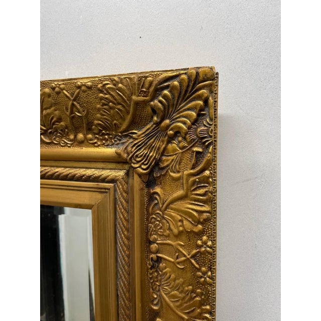 Wood Vintage Gold Leaf Mirror, Solid Wood Frame, Beveled Glass Edges, Carved Floral Pattern For Sale - Image 7 of 11