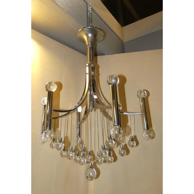 Chromed Steel and Crystal Chandelier with 6 Lights attributed to Angelo Gaetano Sciolari, Italy, 1970s For Sale - Image 10 of 10