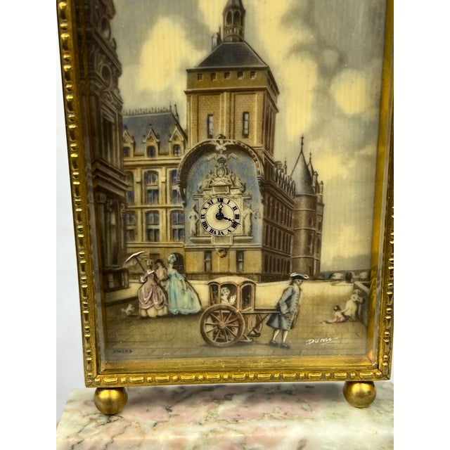 Metal Didisheim Goldschmidt & Fils Painted Table Clock "Le Palais De Justice" C. 1930 For Sale - Image 7 of 9