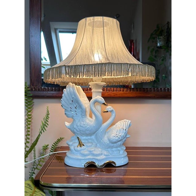 Modern Vintage Porcelain Swan Table Lamp, 1970s For Sale - Image 3 of 6