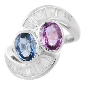 Handcrafted 18k Solid White Gold Sapphire Cocktail Ring for Her