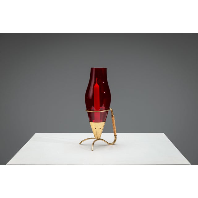 Gunnar Ander Candleholder in Brass and Glass and Rattan by Gunnar Ander for Ystad Metall, 1960s For Sale - Image 4 of 14