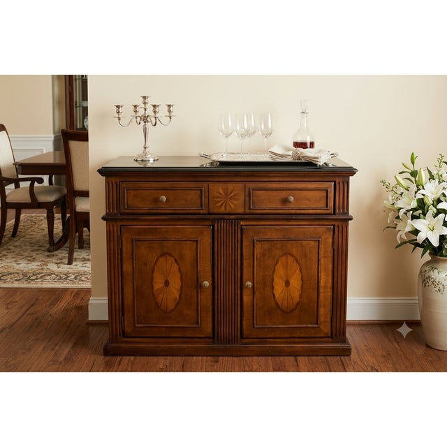 Traditional Inlay Server / Accent Cabinet – Marquetry Detailing For Sale - Image 4 of 9