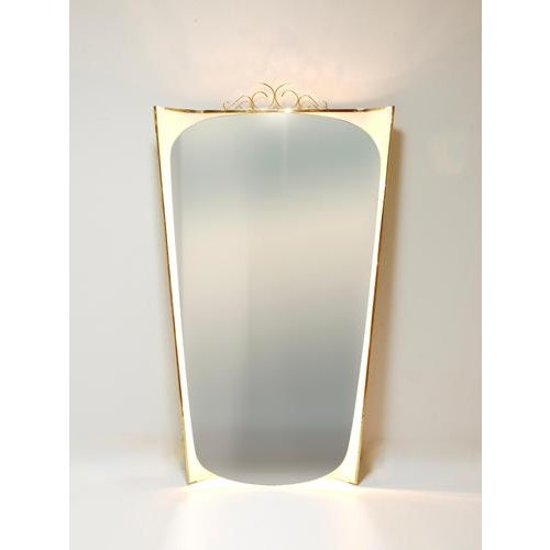 1950s Mid-Century Illuminated Wall Mirror with Brass Crown by Ernest Igl attributed to Hillebrand, 1950s For Sale - Image 5 of 18