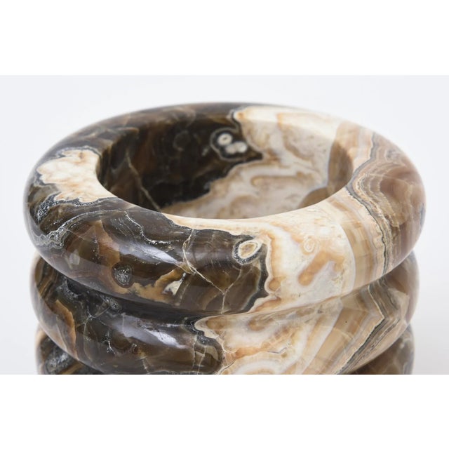 1960s Italian Vintage Alabaster Lidded Round Box Brown, Cream, Tan, Black, Dark Gray 60's For Sale - Image 5 of 10