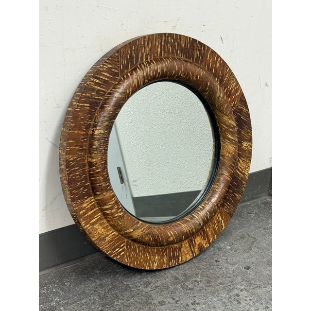 Rustic Pottery Barn Round Bark Wood Mirror For Sale - Image 3 of 12