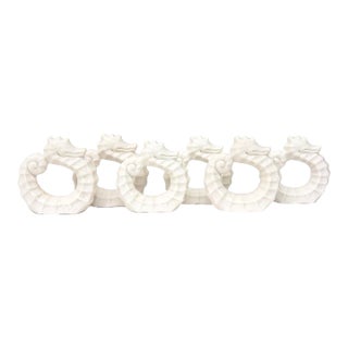 Vintage Coastal Porcelain Seahorse Napkin Rings, 1950's, Set of Six For Sale